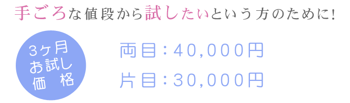 手ごろな値段から試したいという方のために!3ヶ月お試し価格 両目40,000円片目30,000円